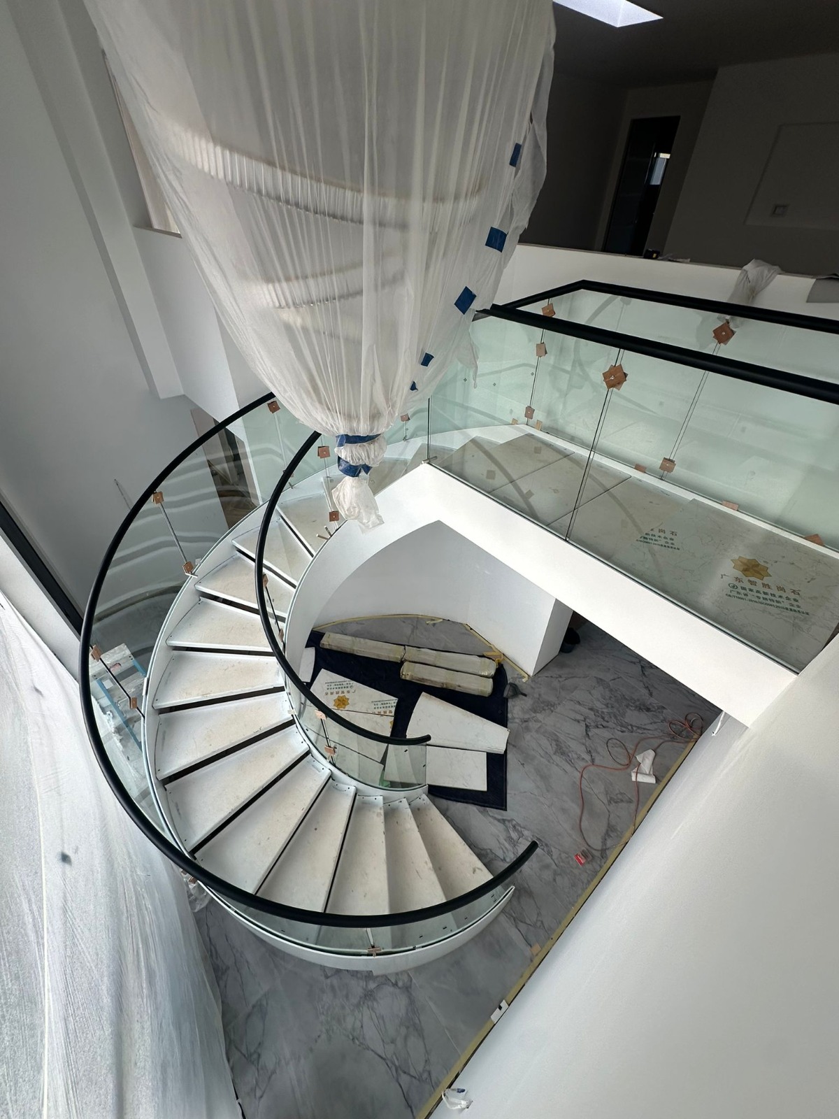 Completed curved staircase viewed from above