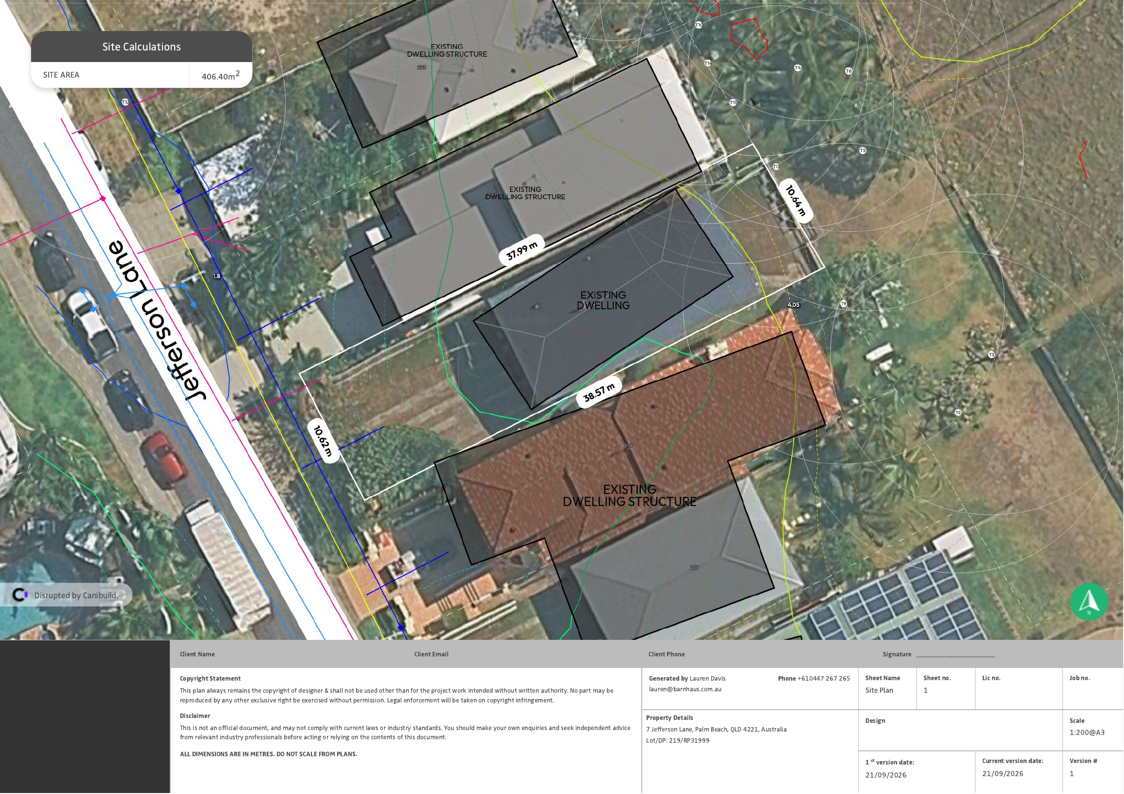 Aerial site plan for 7 Jefferson Lane showing the property boundaries, neighbouring buildings and site area